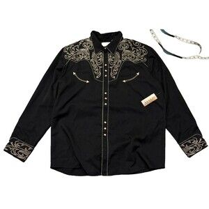 Scully® Men's Tooled Embroidered Western Black Shirt Black NWT XL